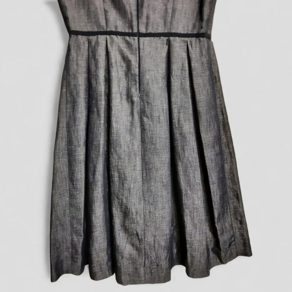 French LES COPAINS Linen Cotton Chambray Dress Italy Fit Flare Pockets 42 6 - Picture 6 of 11